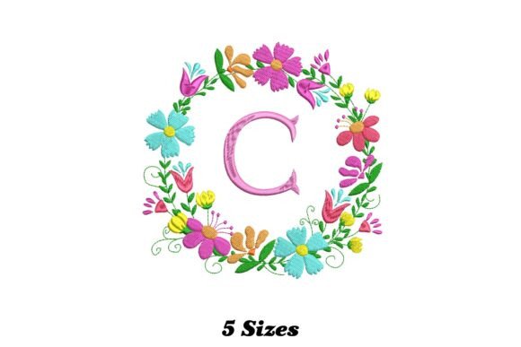 Flower Alphabet Letter C: Embroidery Design